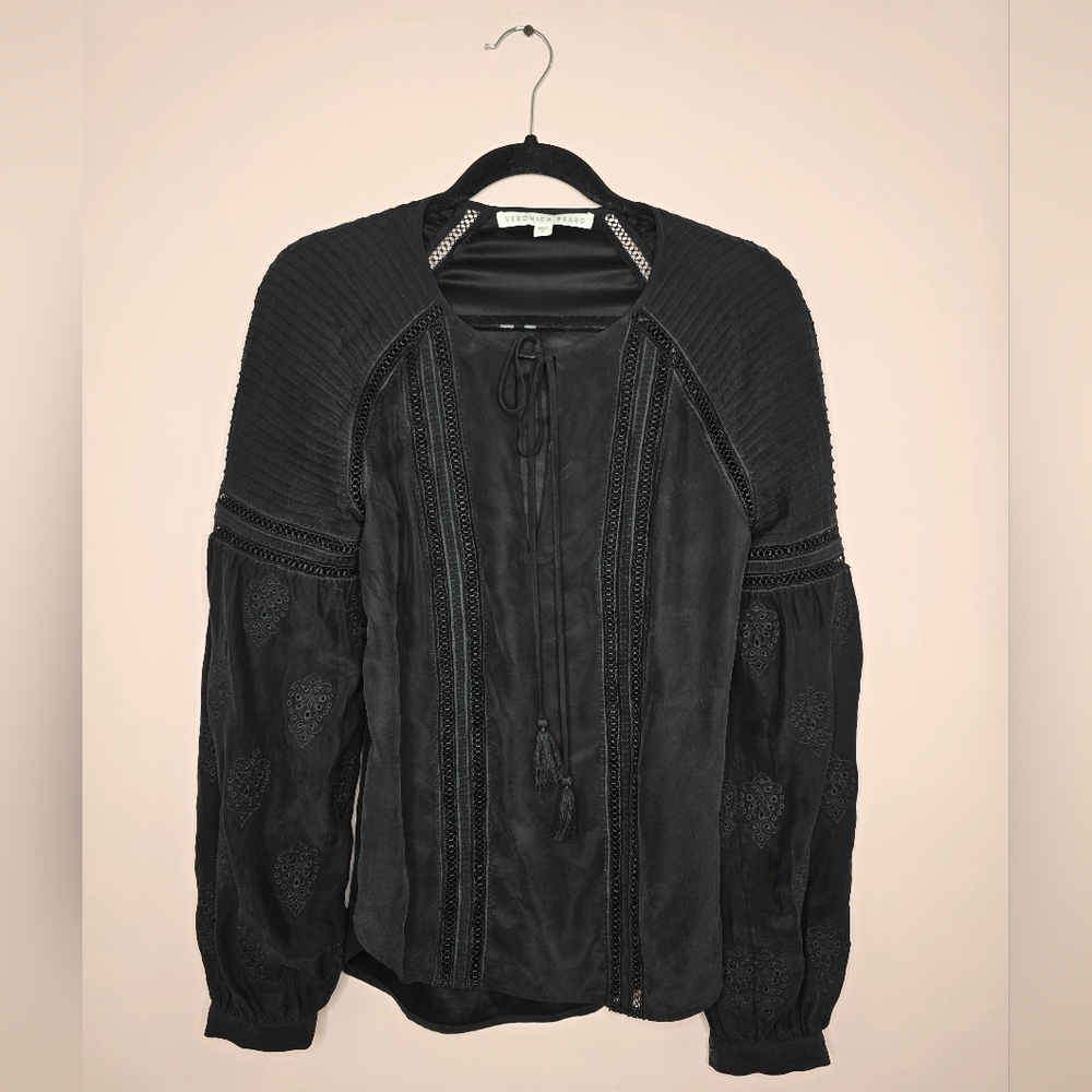 Veronica Beard Peasant Style Black Blouse